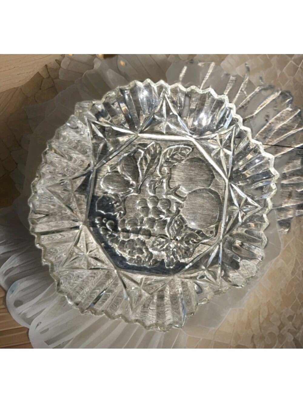 Federal Glass Pioneer Pattern Serving Bowl Clear Fruit Pressed Glass 10” Vintage